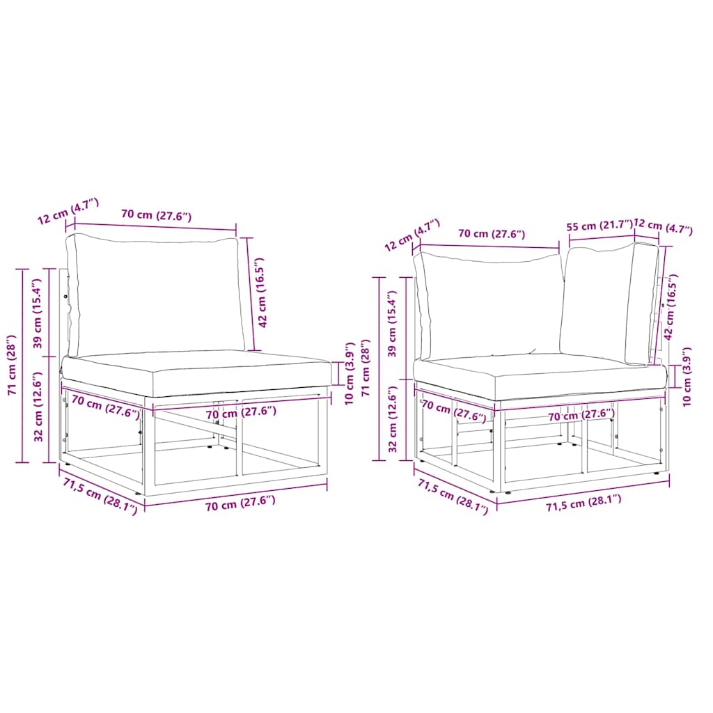 Sjedeća garnitura za vrt s jastukom 6 pcs Crna Aluminij