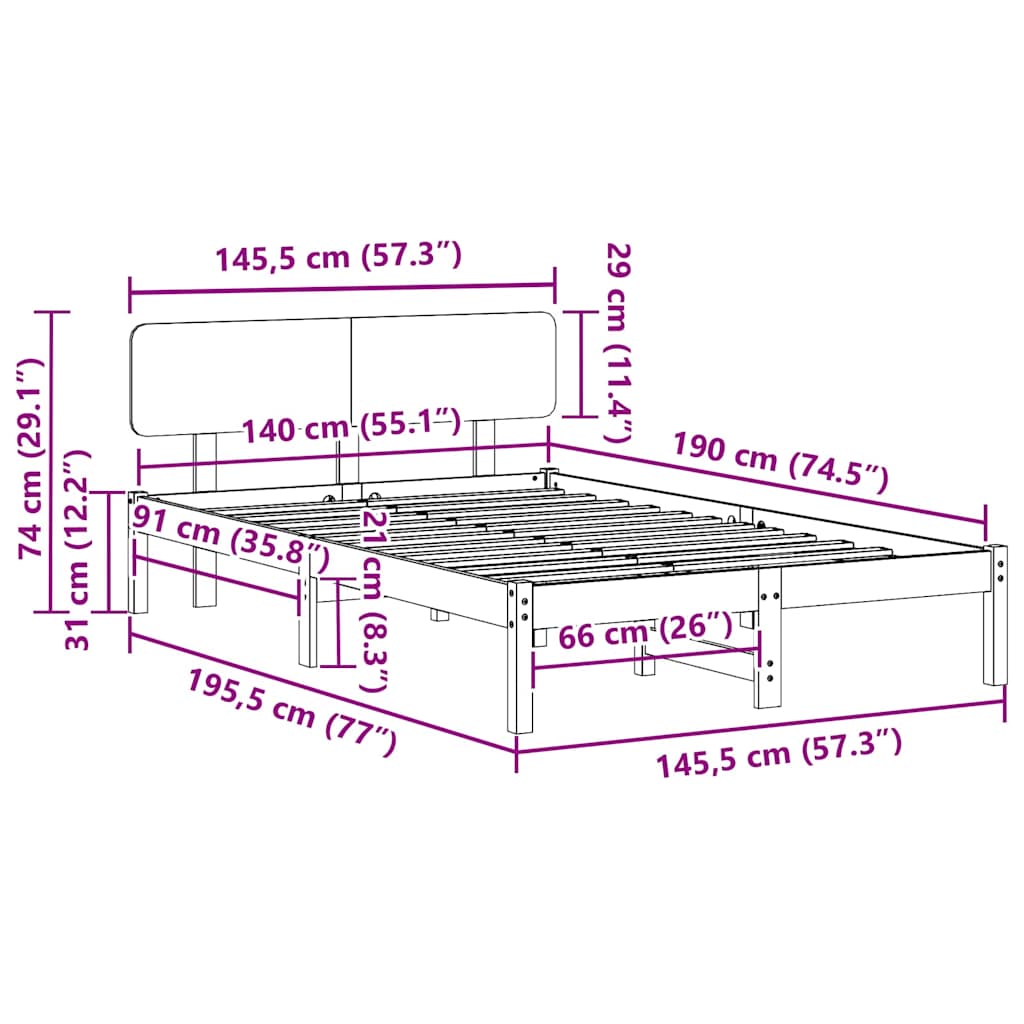 Krevetna konstrukcija s uzglavljem Vosak smeđa 140 x 190 cm