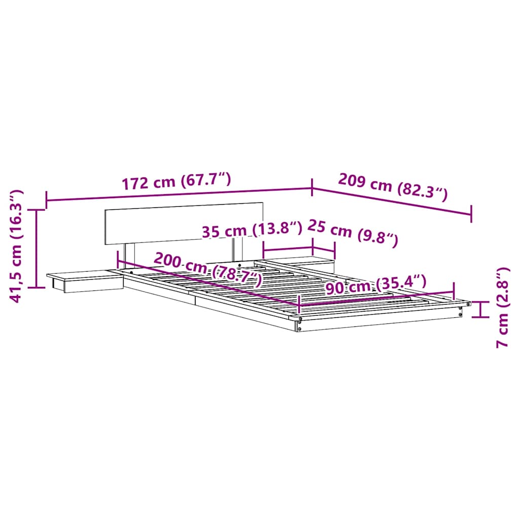 Krevetna konstrukcija s uzglavljem Smeđa 90 x 200 cm boja drva
