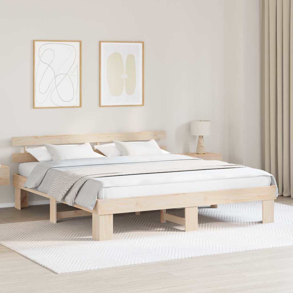 Krevetna konstrukcija Prirodna 200 x 200 cm Čvrsto borovo drvo