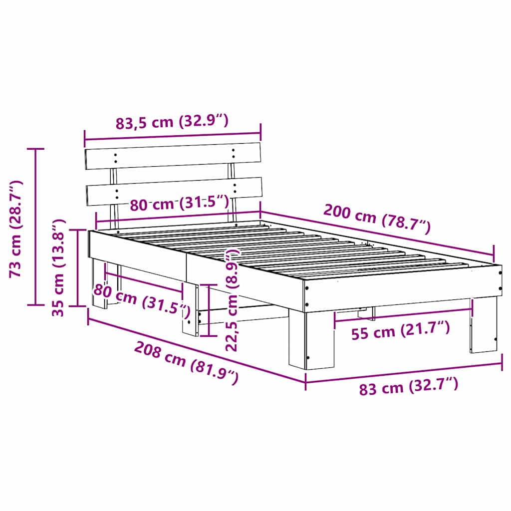 Krevetna konstrukcija s uzglavljem Vosak smeđa 80 x 200 cm