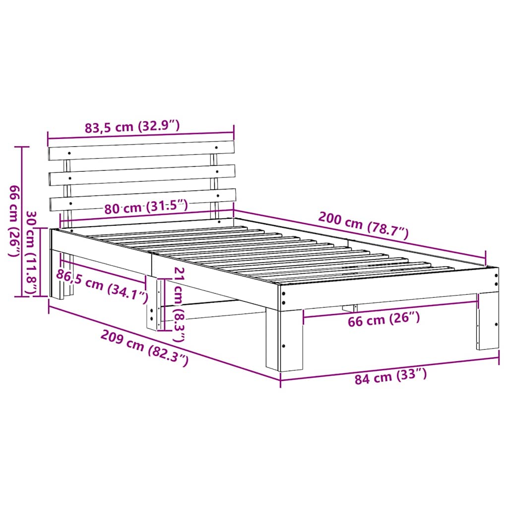 Krevetna konstrukcija s uzglavljem Vosak smeđa 80 x 200 cm
