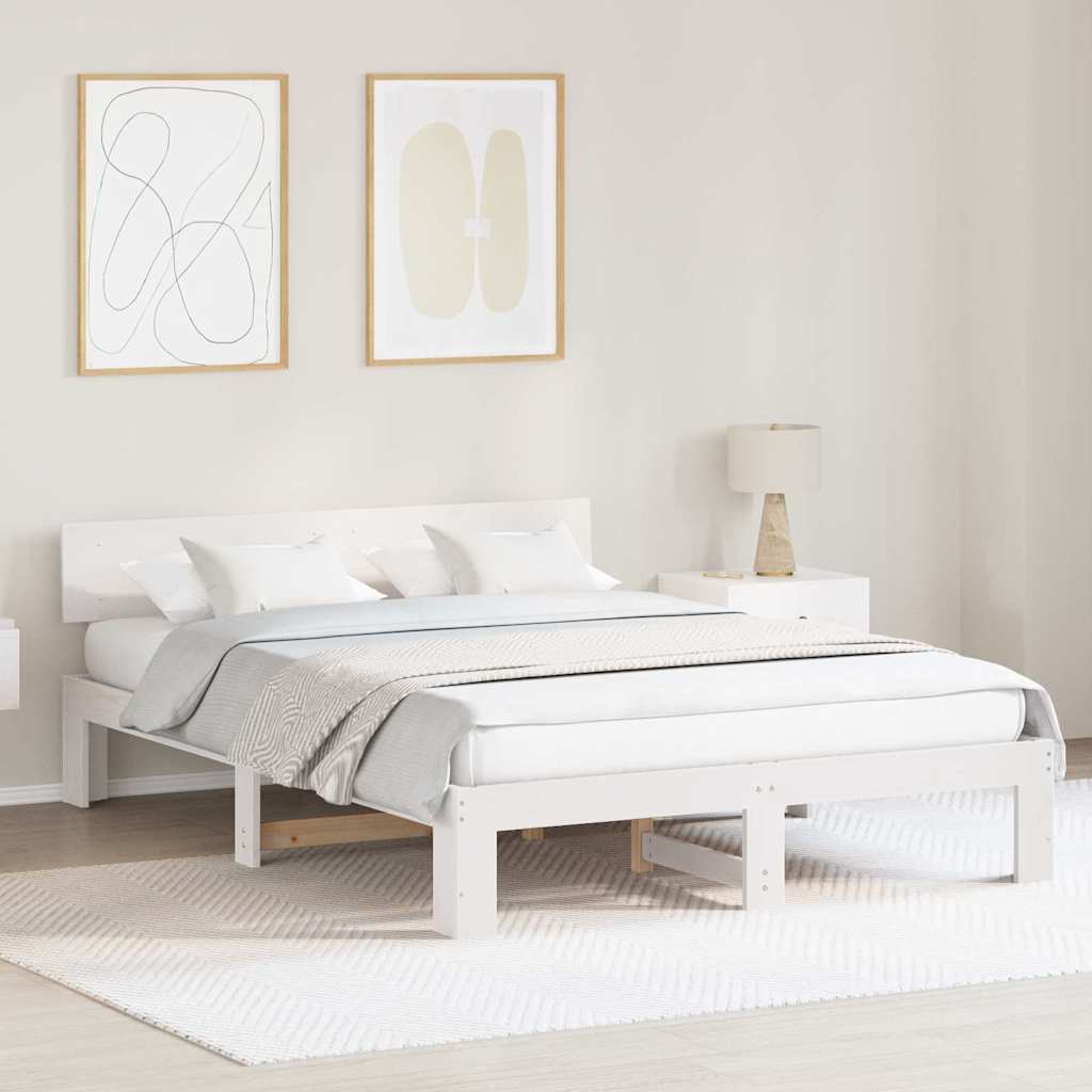 Krevetna konstrukcija Bijelo 150 x 200 cm Čvrsto borovo drvo