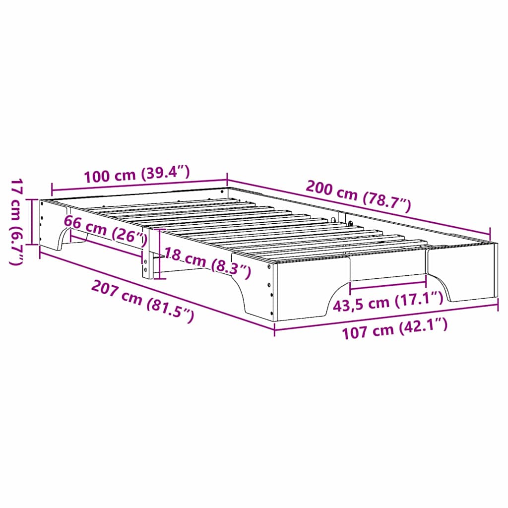 Krevetna konstrukcija Prirodna 100 x 200 cm Čvrsto borovo drvo