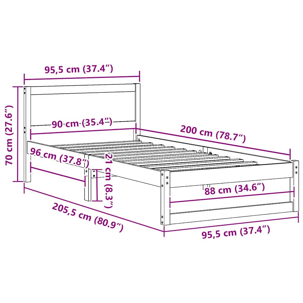Krevetna konstrukcija s uzglavljem Vosak smeđa 90 x 200 cm