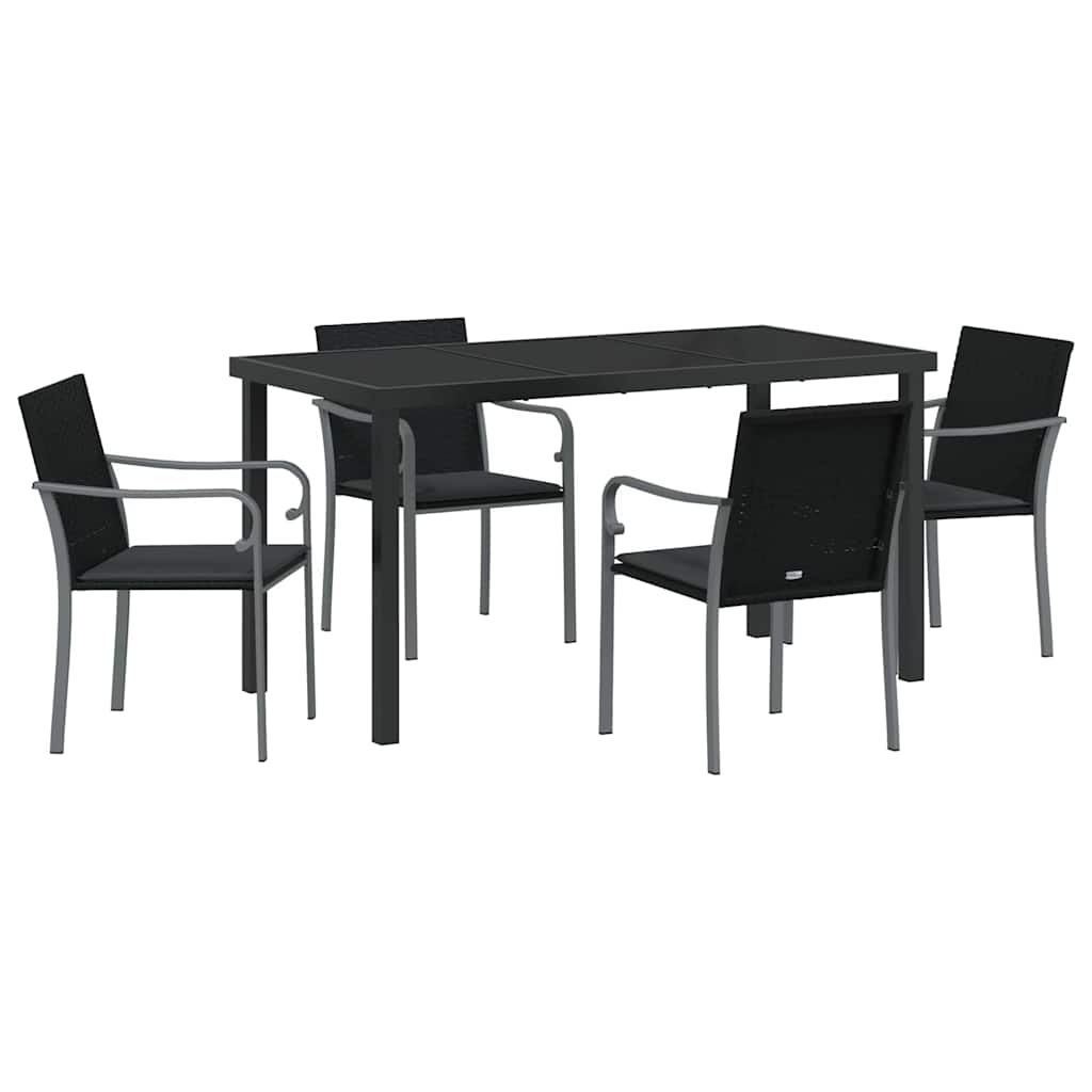 Vrtni set za objed 5 pcs Crna i Siva PE ratan