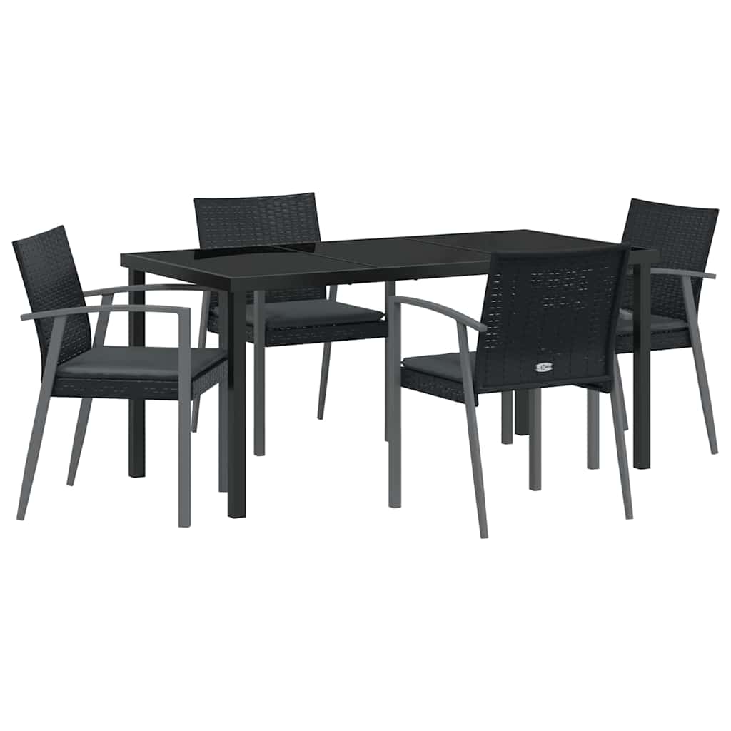 Vrtni set za objed 5 pcs Crna i Siva PE ratan