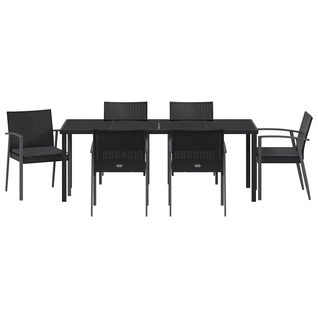 Vrtni set za objed 7 pcs Crna i Siva PE ratan