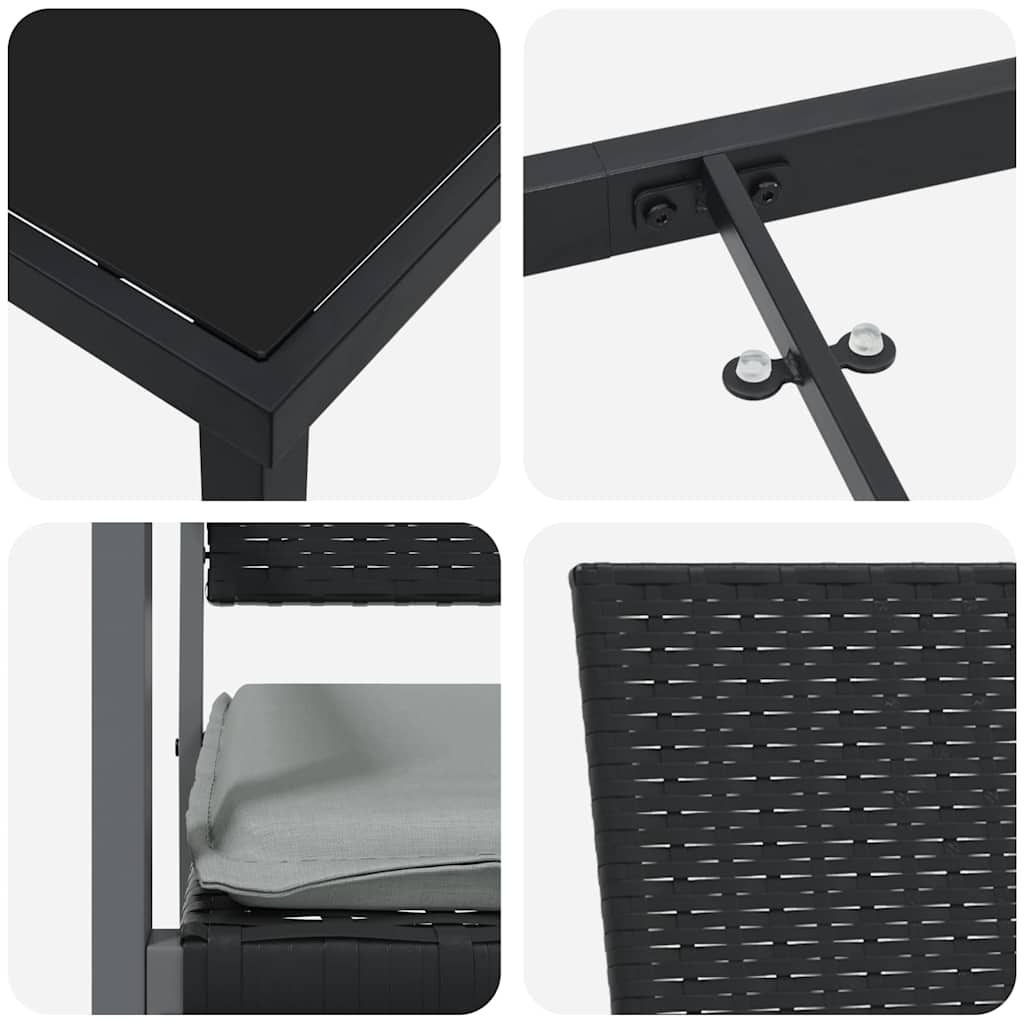 Vrtni set za objed 5 pcs Crna i svijetlo siva PE ratan