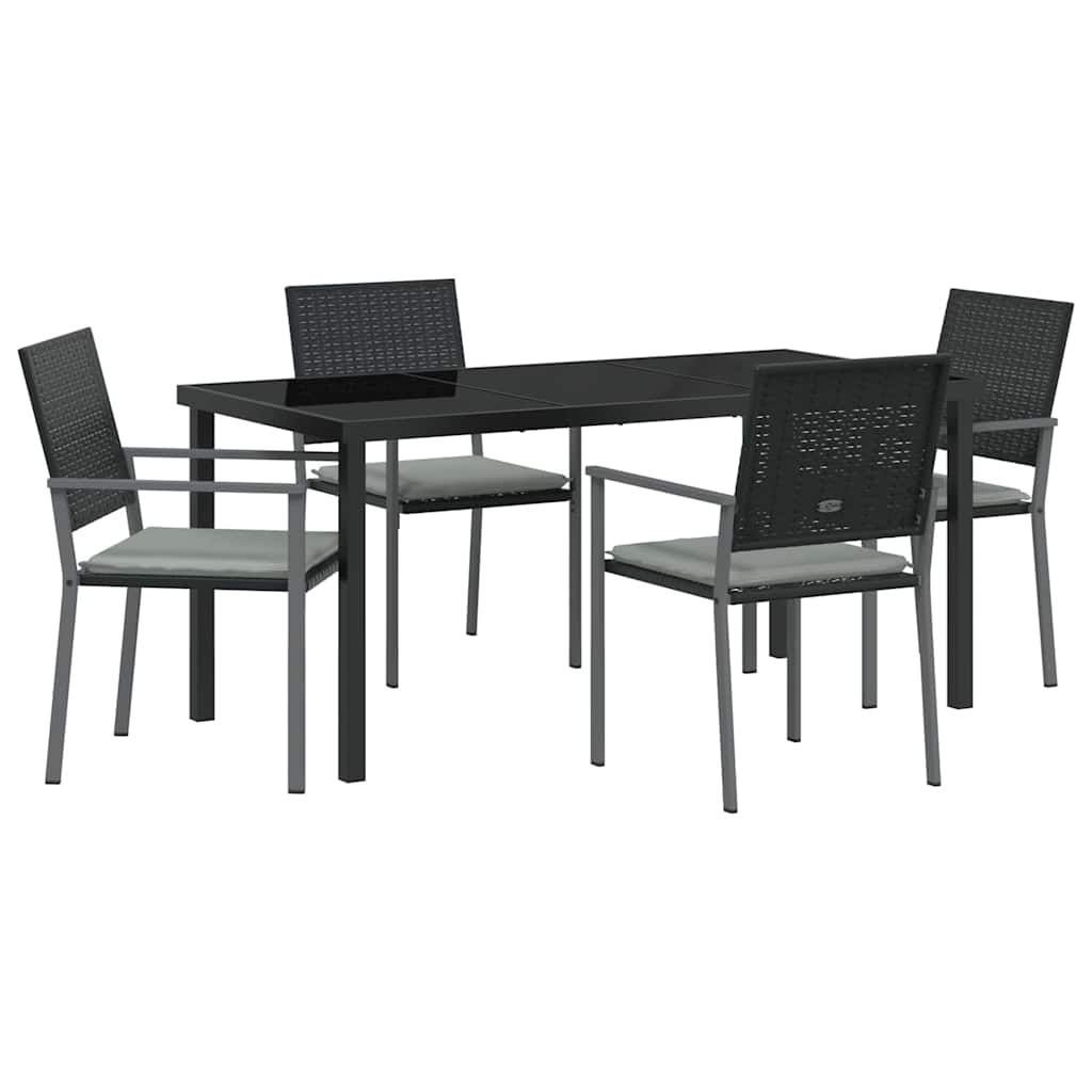 Vrtni set za objed 5 pcs Crna i svijetlo siva PE ratan