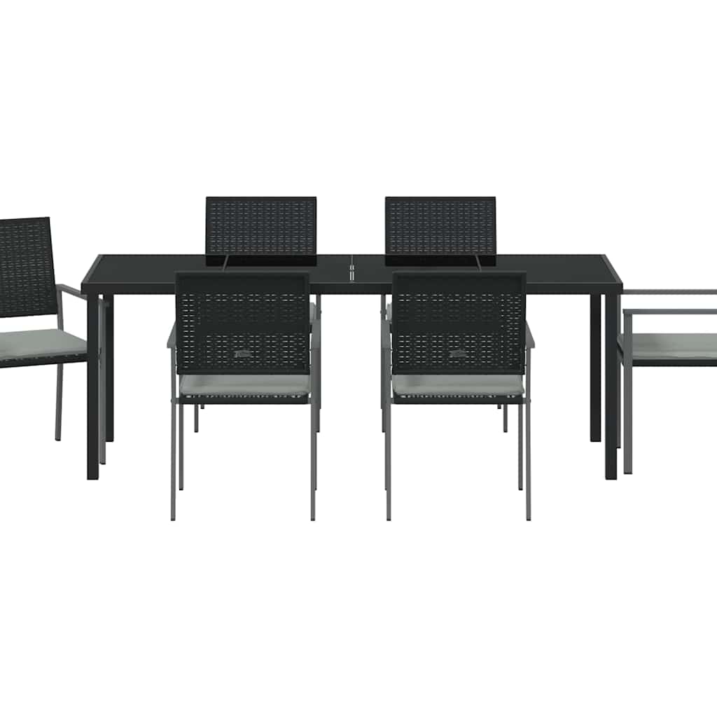 Vrtni set za objed 7 pcs Crna i svijetlo siva PE ratan