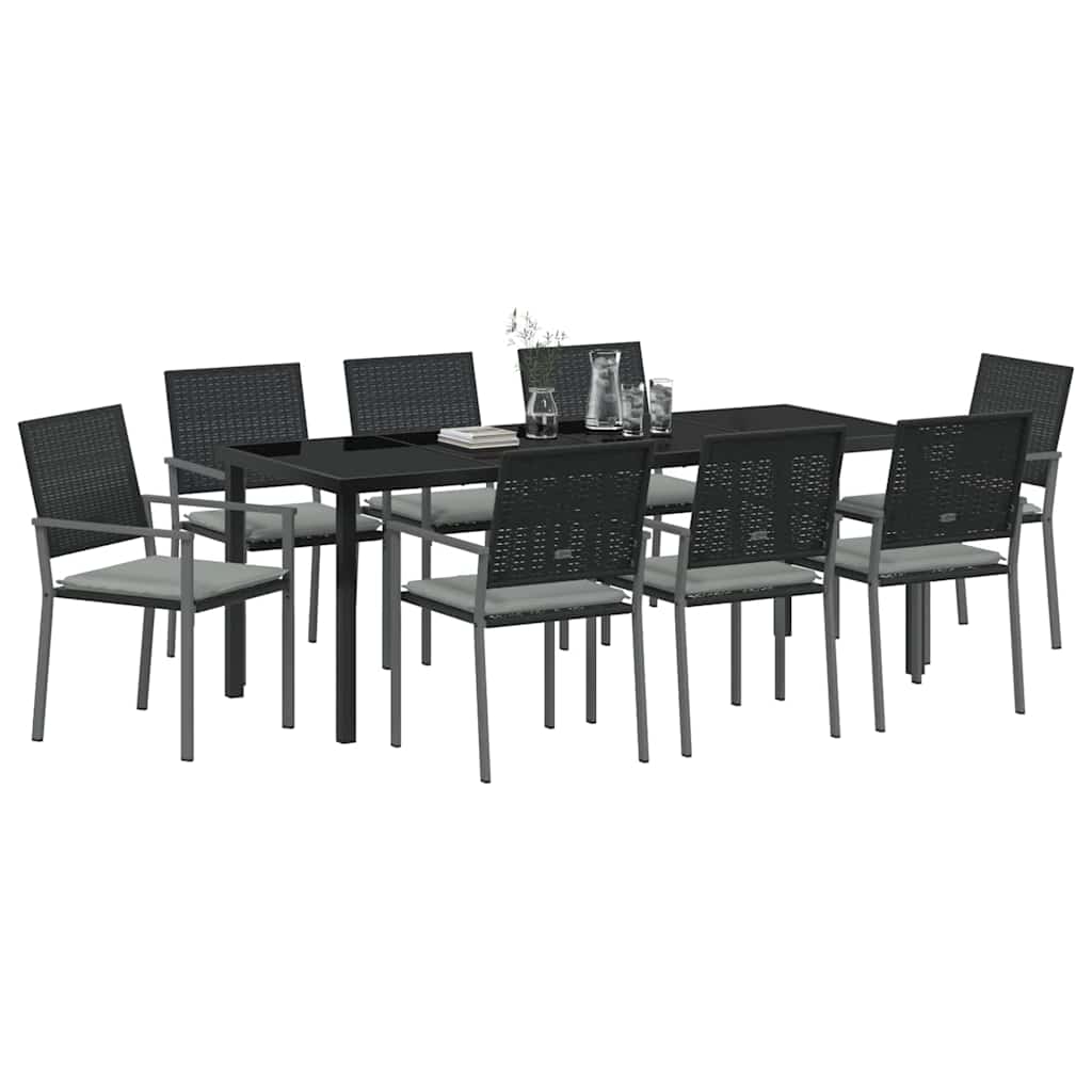 Vrtni set za objed 9 pcs Crna i svijetlo siva PE ratan