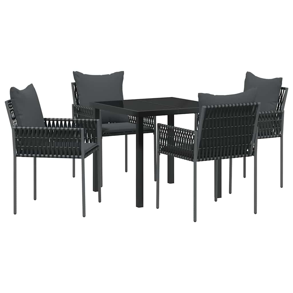 Vrtni set za objed 5 pcs Crna i Siva PE ratan