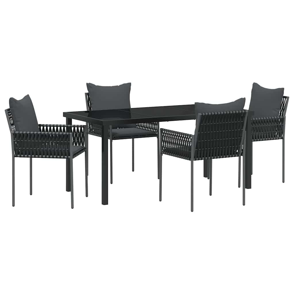 Vrtni set za objed 5 pcs Crna i Siva PE ratan