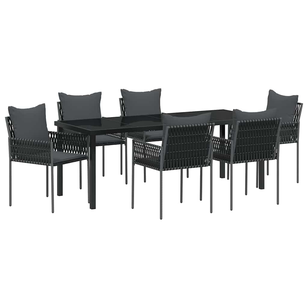 Vrtni set za objed 7 pcs Crna i Siva PE ratan