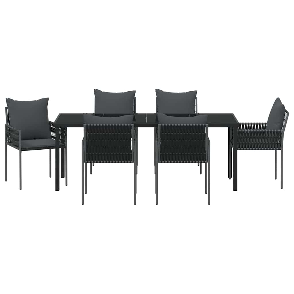 Vrtni set za objed 7 pcs Crna i Siva PE ratan