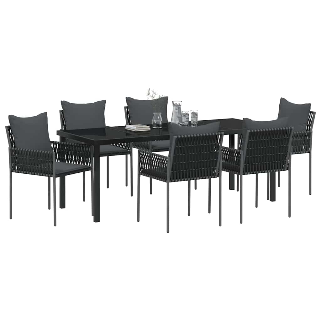 Vrtni set za objed 7 pcs Crna i Siva PE ratan