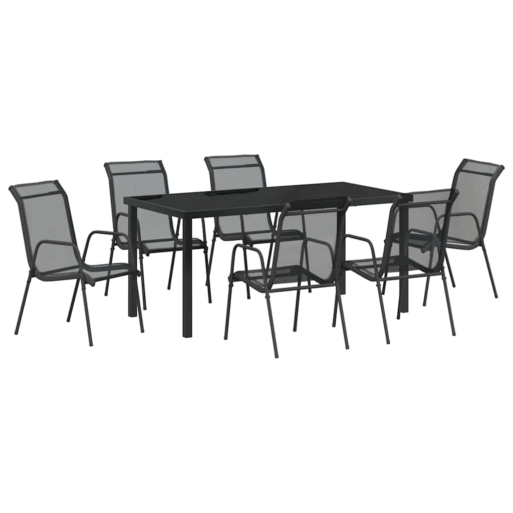 Vrtni set za objed 7 pcs Crna Čelik s prahom premazan