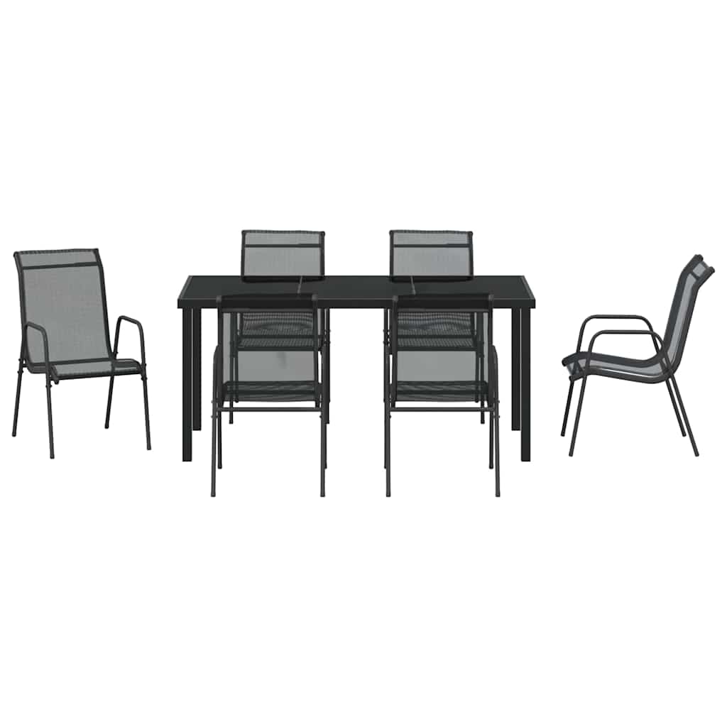 Vrtni set za objed 7 pcs Crna Čelik s prahom premazan
