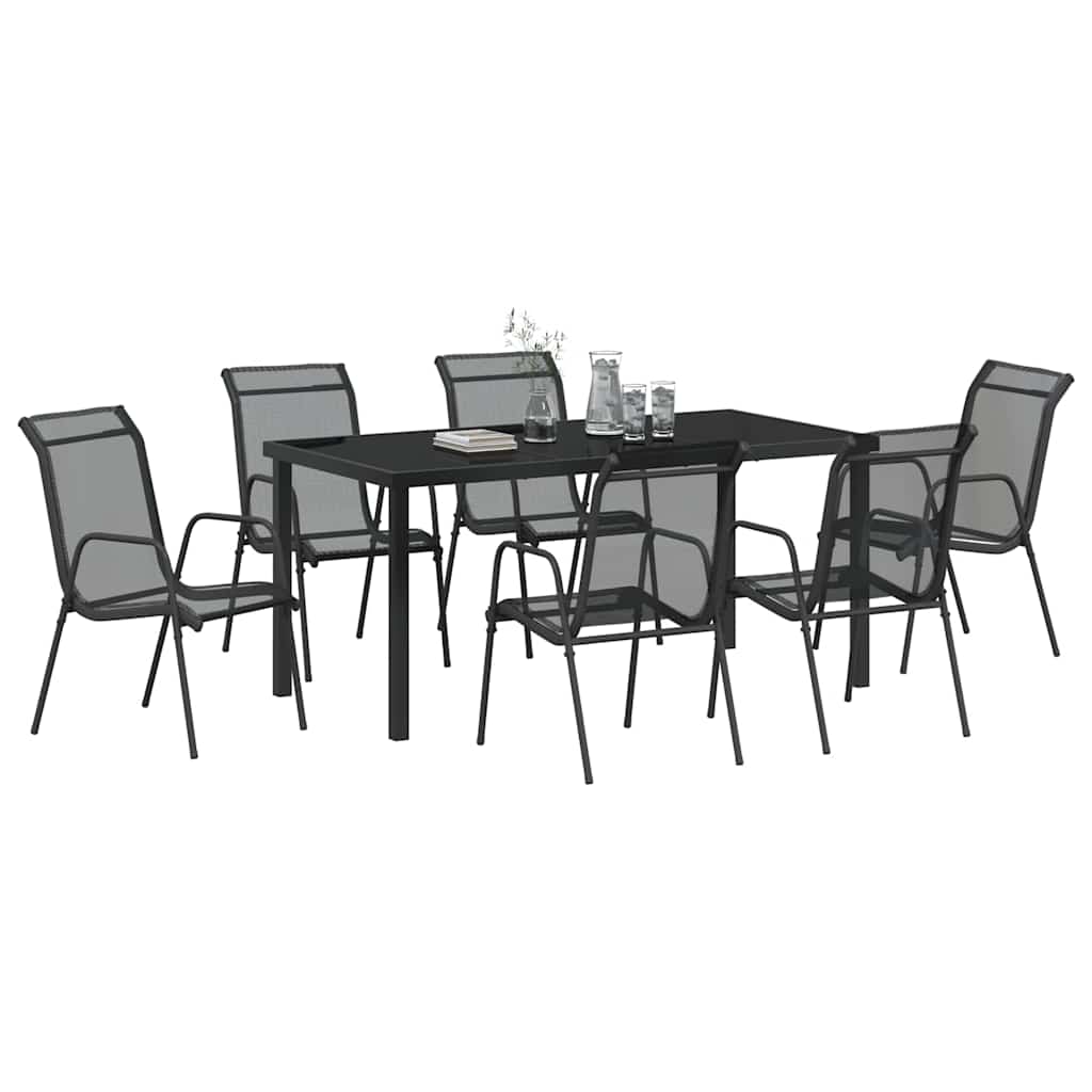 Vrtni set za objed 7 pcs Crna Čelik s prahom premazan