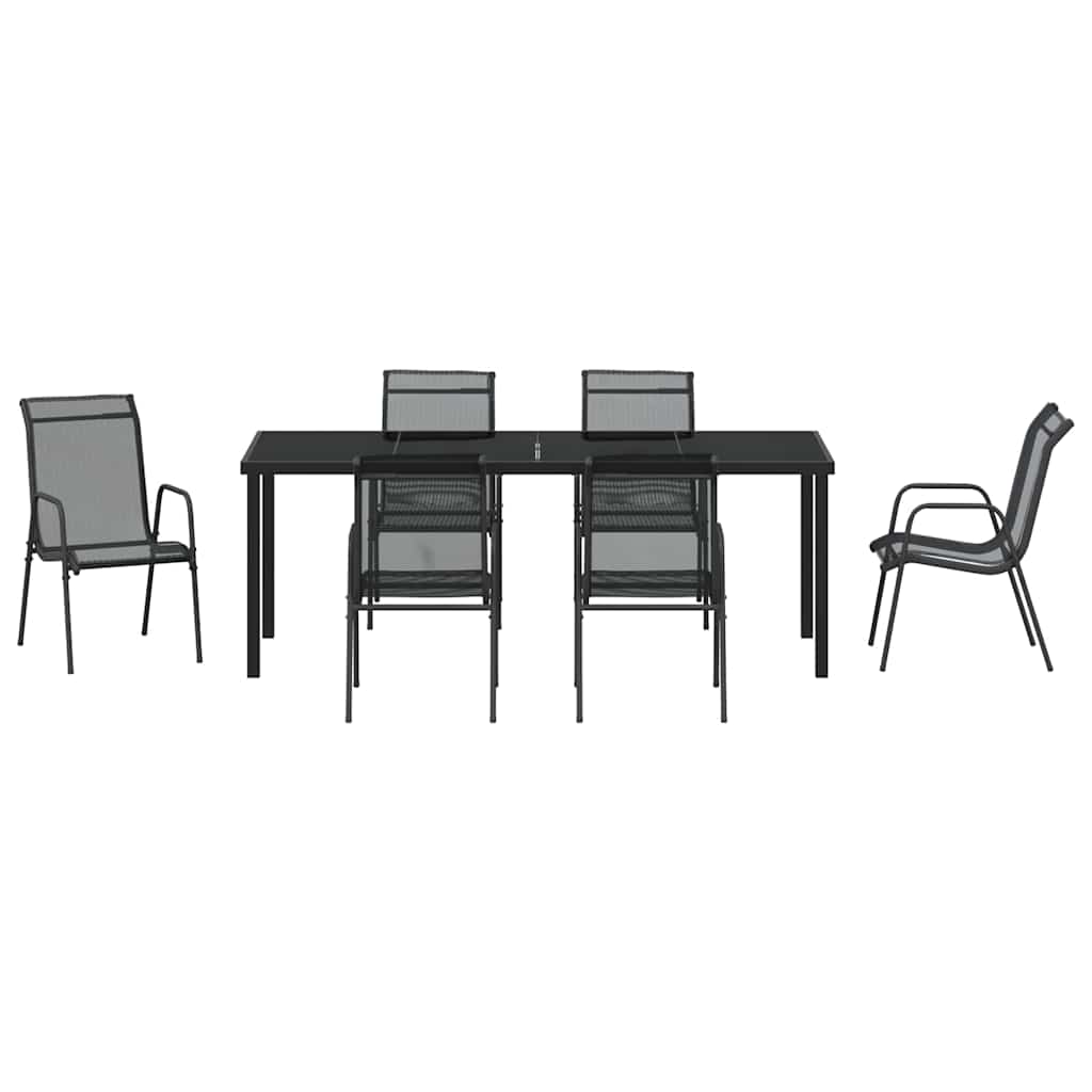 Vrtni set za objed 7 pcs Crna Čelik s prahom premazan