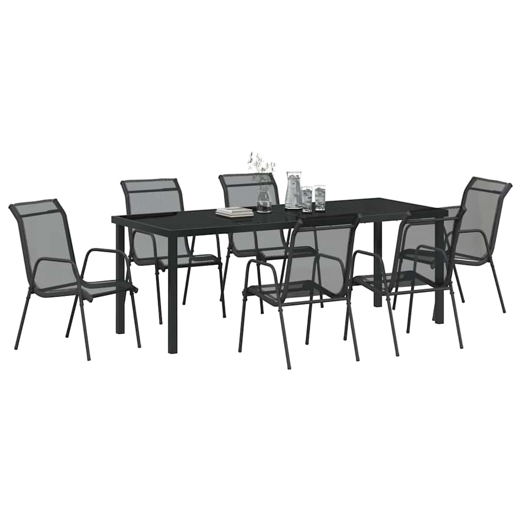 Vrtni set za objed 7 pcs Crna Čelik s prahom premazan