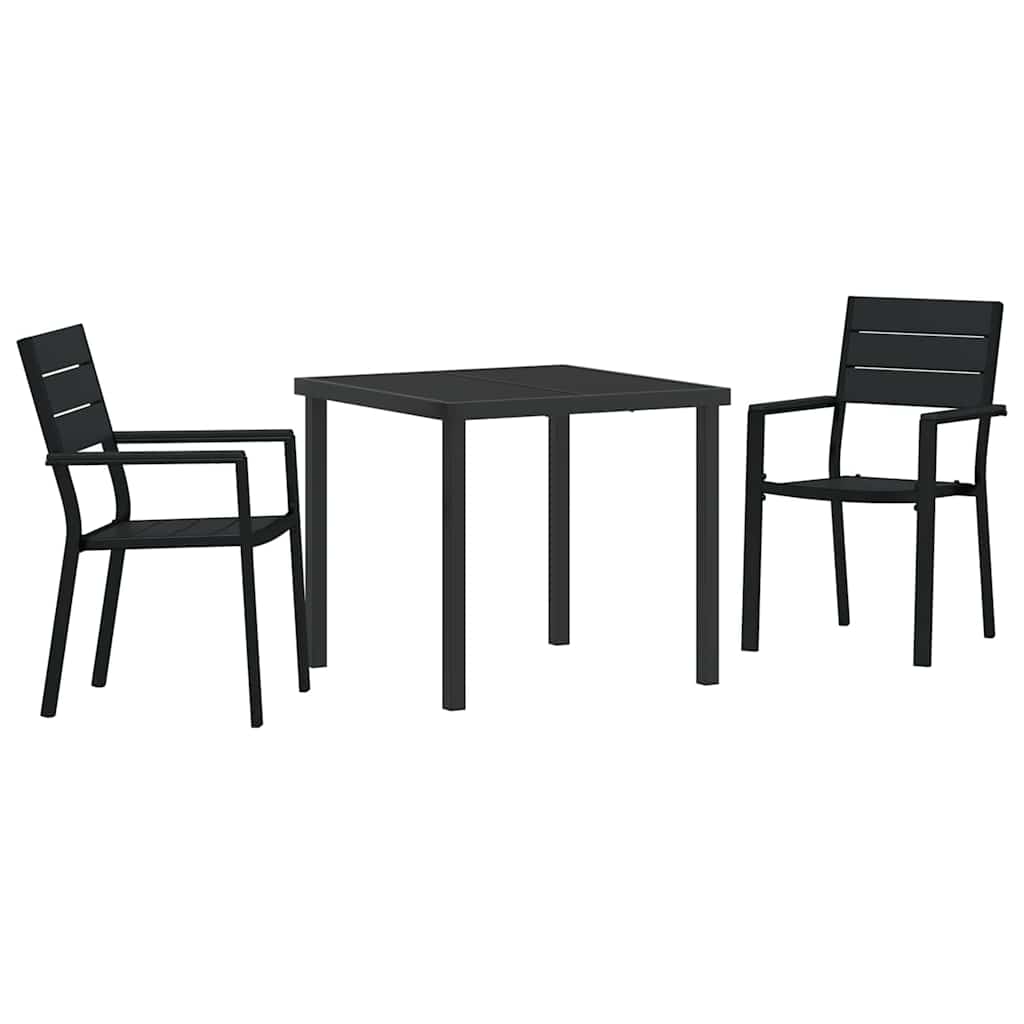 Vrtni set za objed 3 pcs Crna Čelik s prahom premazan