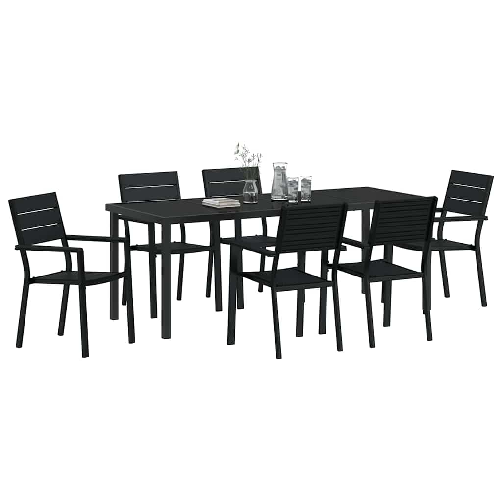 Vrtni set za objed 7 pcs Crna Čelik s prahom premazan