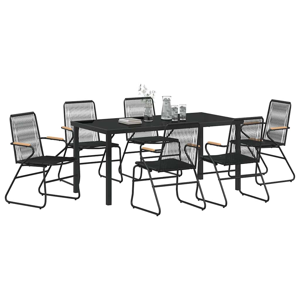 Vrtni set za objed 7 pcs Crna Čelik s prahom premazan