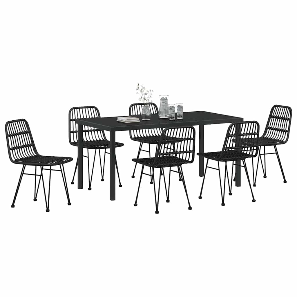 Vrtni set za objed 7 pcs Crna Čelik s prahom premazan