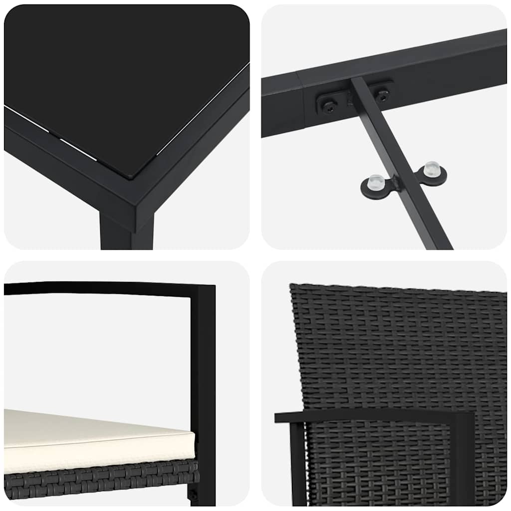 Vrtni set za objed 9 pcs Crna Čelik s prahom premazan