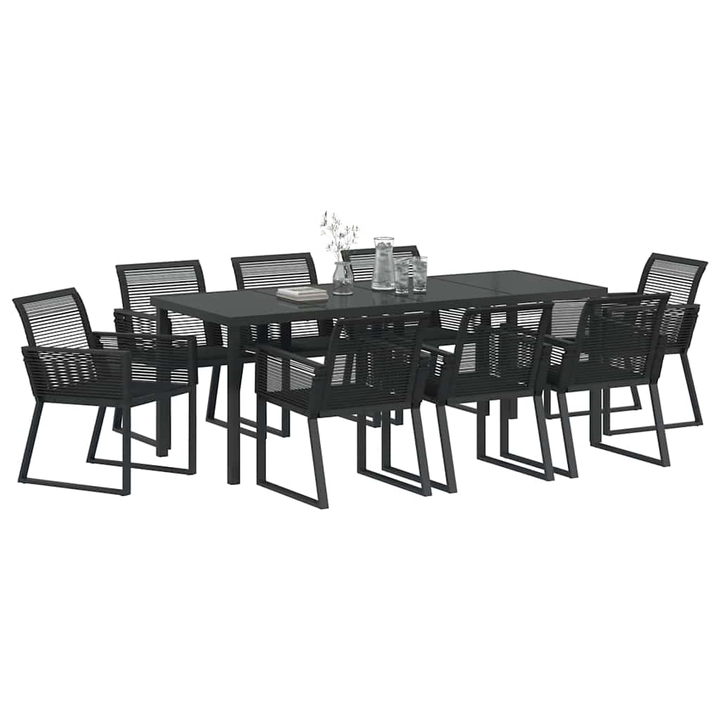 Vrtni set za objed 9 pcs Crna Čelik s prahom premazan