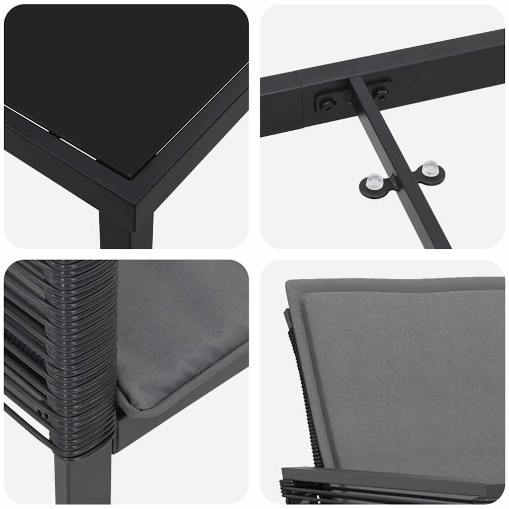 Vrtni set za objed 7 pcs Crna Čelik s prahom premazan