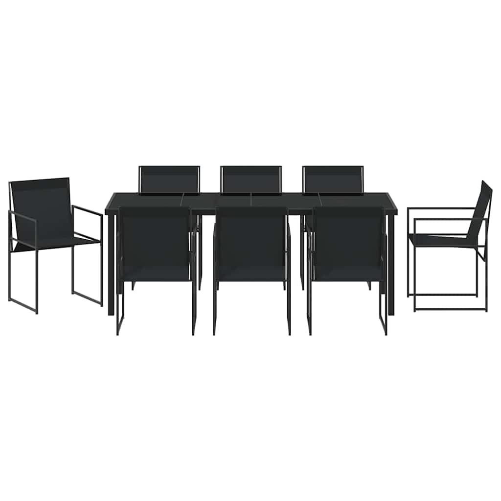 Vrtni set za objed 9 pcs Crna Textilene i čelik