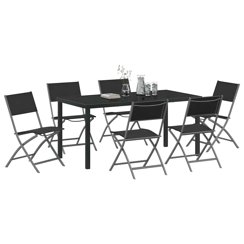 Vrtni set za objed 7 pcs Crna Čelik s prahom premazan
