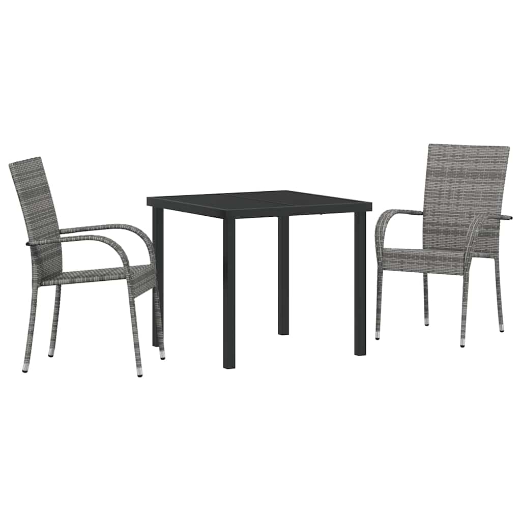 Vrtni set za objed 3 pcs Siva Čelik s prahom premazan