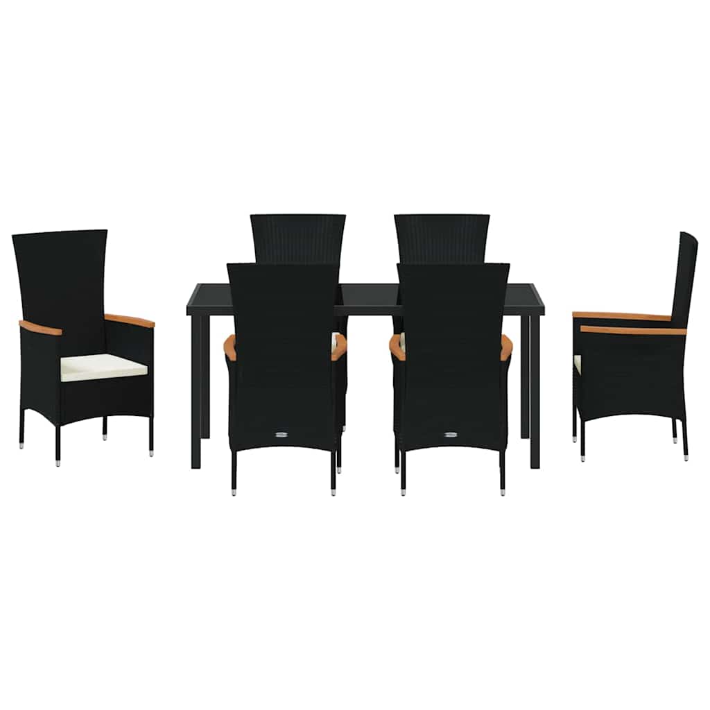 Vrtni set za objed 7 pcs Crna Čelik s prahom premazan
