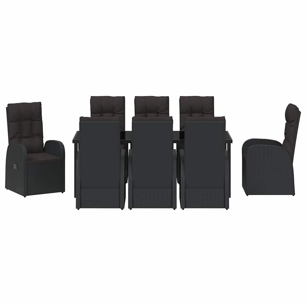 Vrtni set za objed s jastukom 9 pcs Crna poliratan