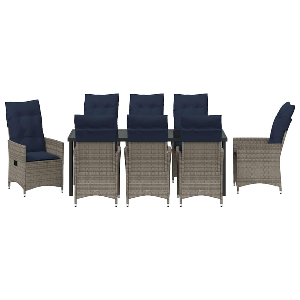 Set stola i stolica s jastukom 9 pcs Siva PE ratan