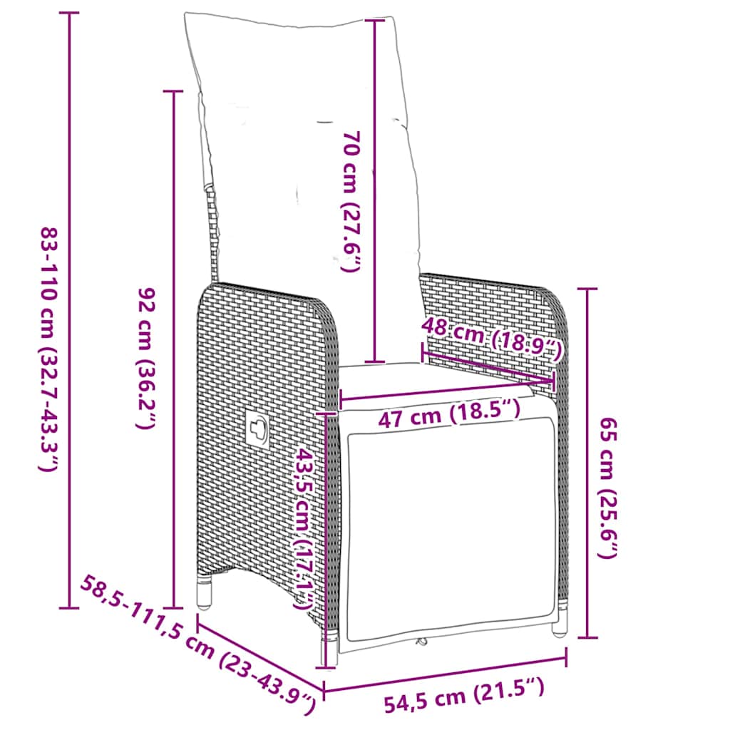 Vrtni set za objed s jastukom 5 pcs Siva poliratan
