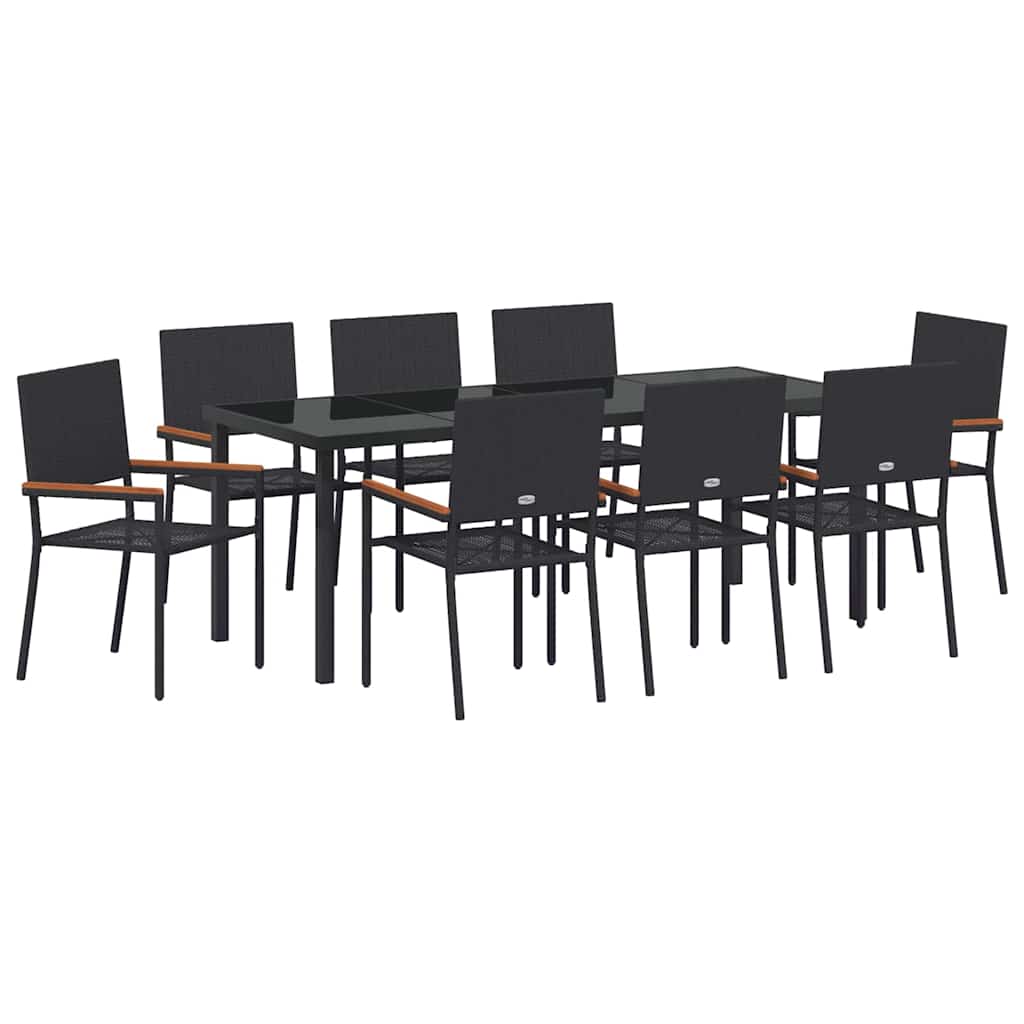 Vrtni set za objed s jastukom 9 pcs Crna poliratan