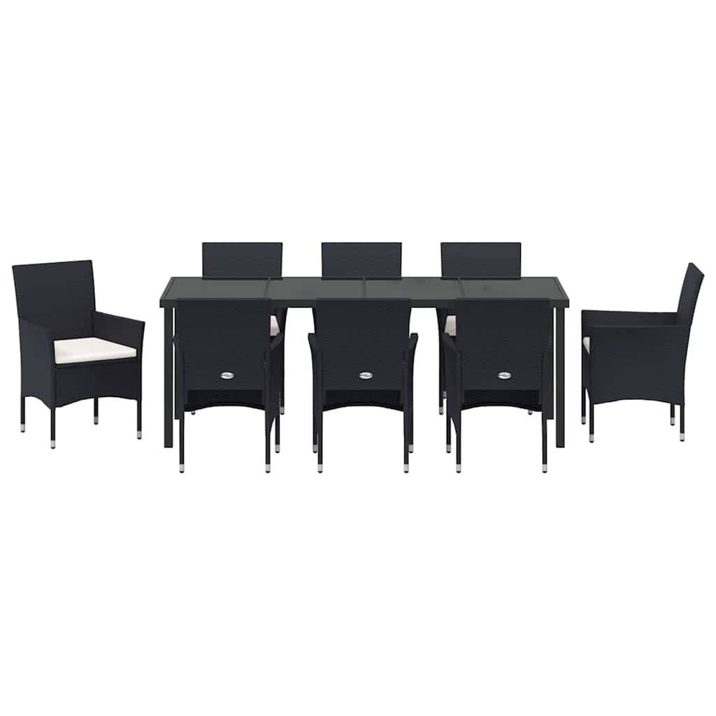 Vrtni set za objed s jastukom 9 pcs Crna poliratan