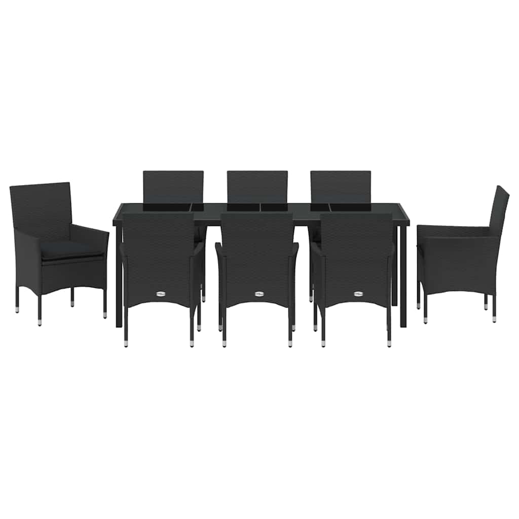 Vrtni set za objed s jastukom 9 pcs Crna poliratan