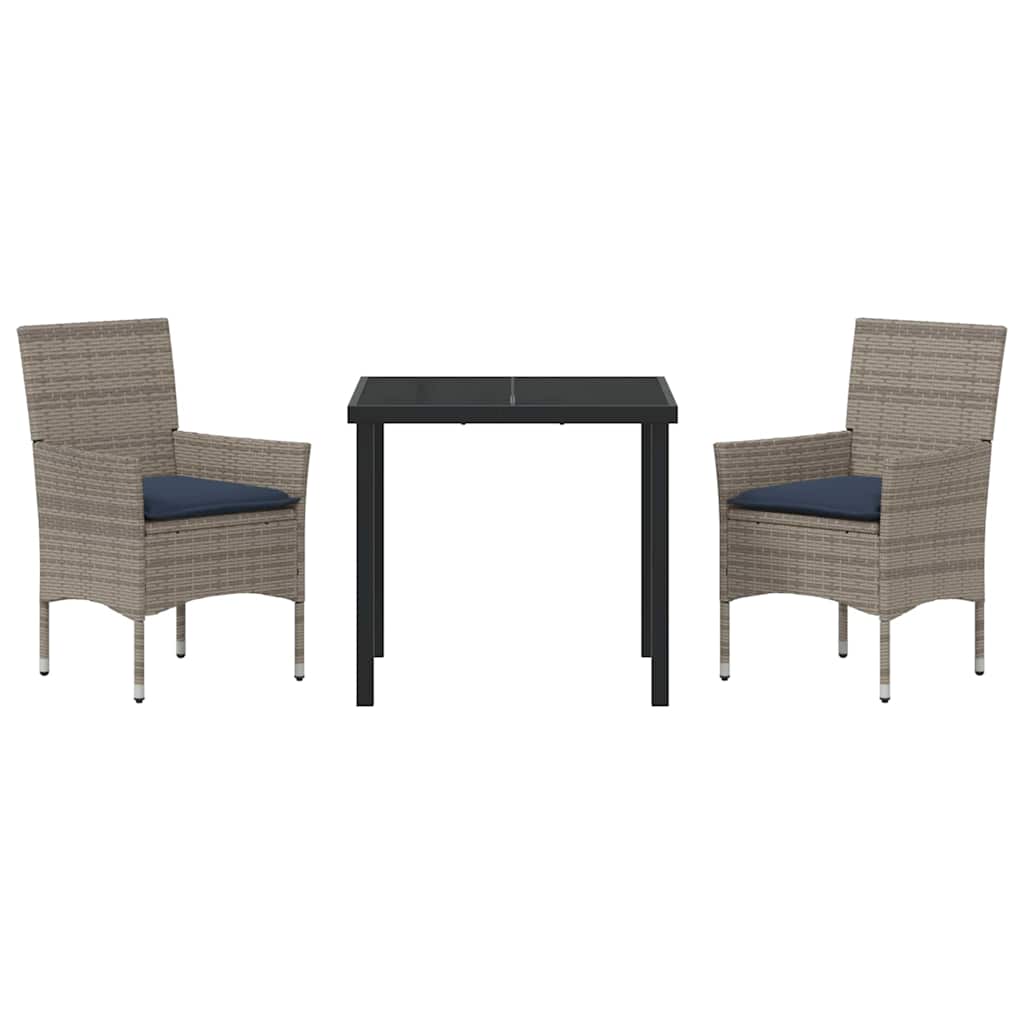 Set stola i stolica s jastukom 3 pcs Siva PE ratan