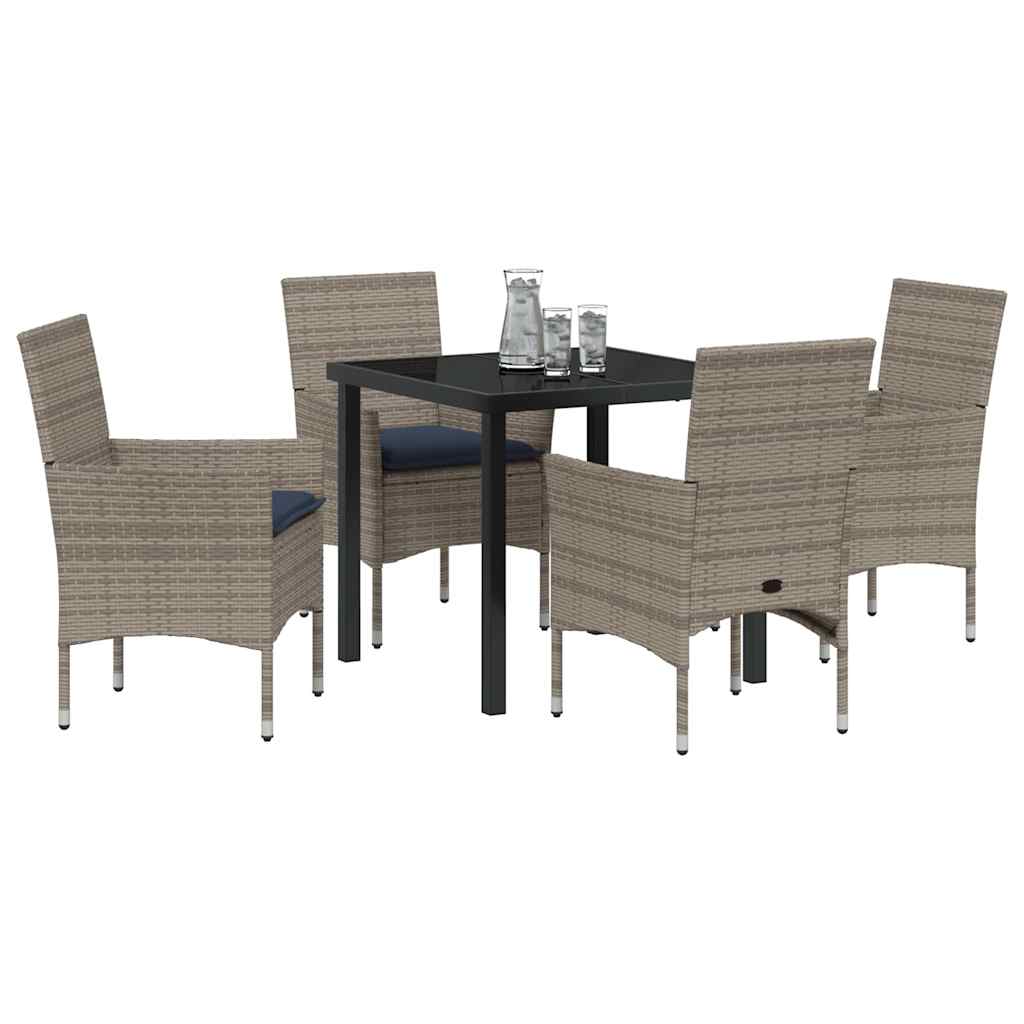 Set stola i stolica s jastukom 5 pcs Siva PE ratan