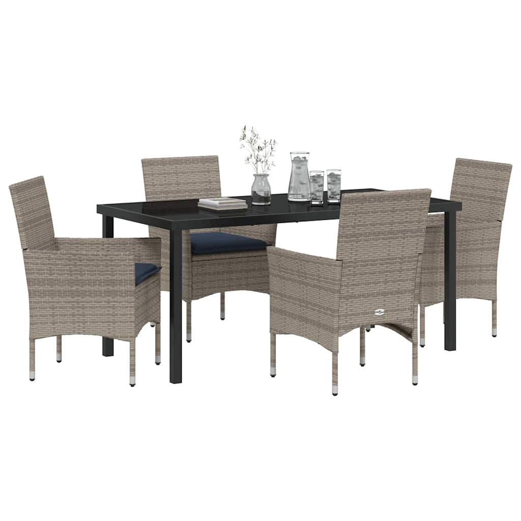 Set stola i stolica s jastukom 5 pcs Siva PE ratan