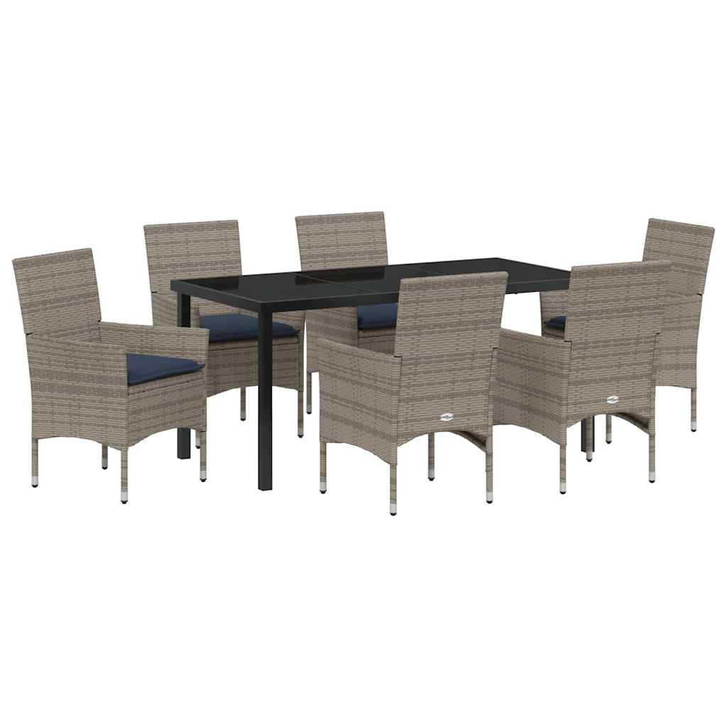 Set stola i stolica s jastukom 7 pcs Siva PE ratan