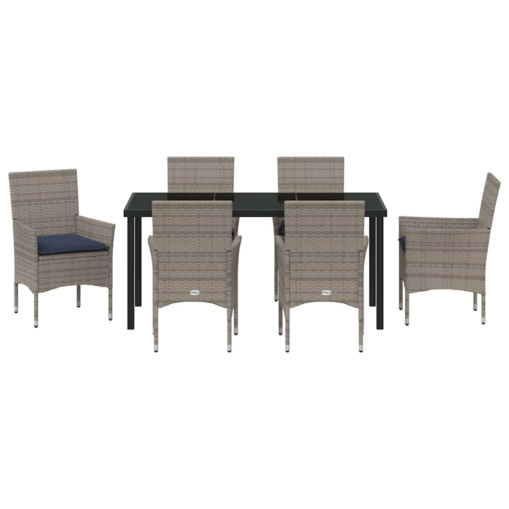 Set stola i stolica s jastukom 7 pcs Siva PE ratan
