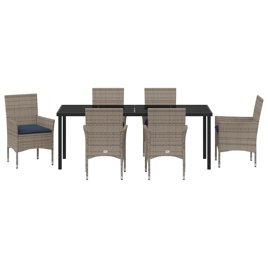 Set stola i stolica s jastukom 7 pcs Siva PE ratan