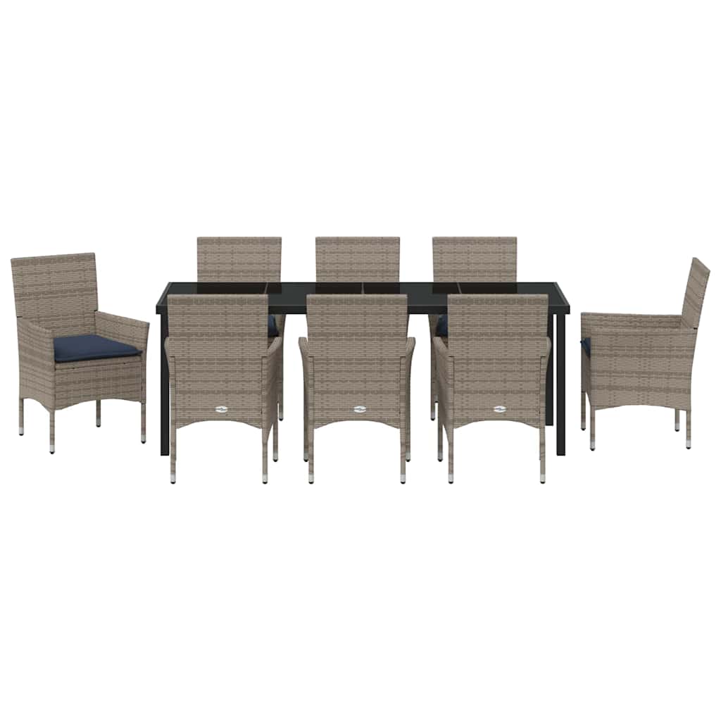 Set stola i stolica s jastukom 9 pcs Siva PE ratan